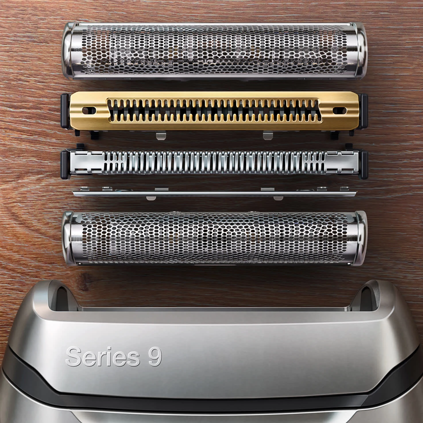 Detailed view of the shaving system supplied in the exact Braun 9340s catalog gallery.